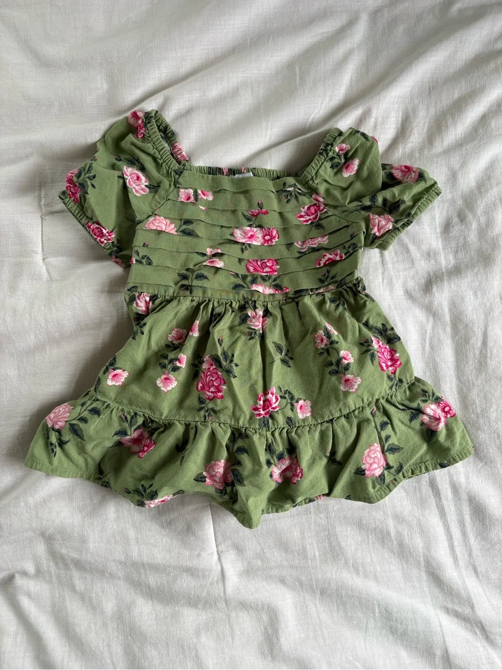 The Children's Place Olive Green Floral Ruffle Dress